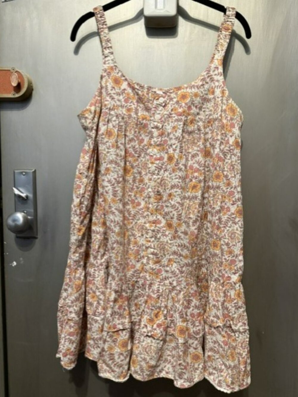Vintage Boho floral button front tiered baby doll mini dress